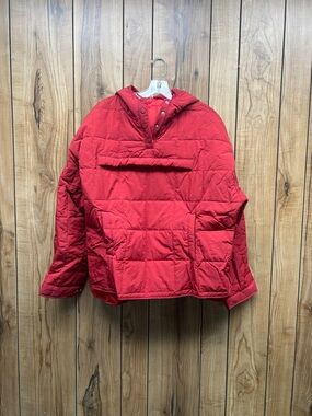 Red Quilted Hooded Pullover Jacket